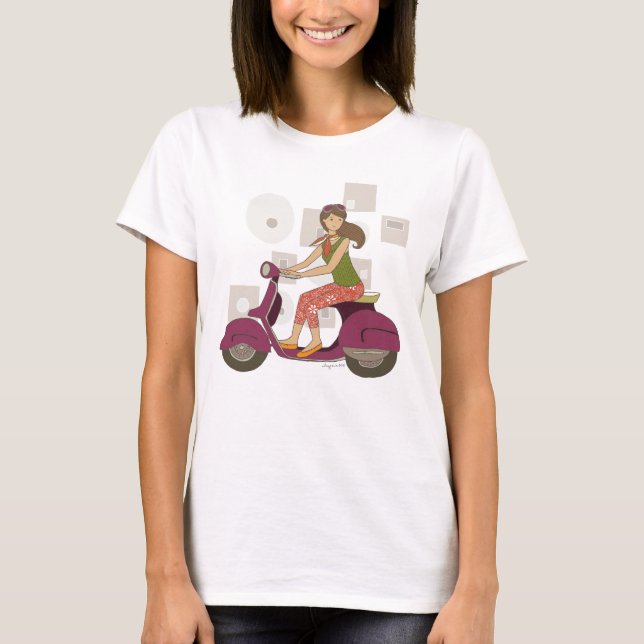 T-shirt Fille mignonne de soeur de scooter sur une (Devant)