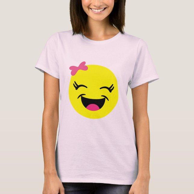 T-shirt Fille mignonne et heureuse d'Emoji (Devant)