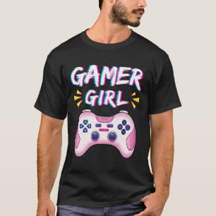 T-shirt Fille Mignonne Manette Rose Fille De Jeu Vidéo Jeu