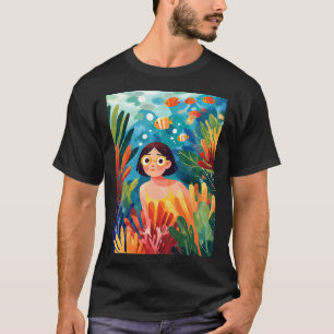 T-shirt Fille mignonne plongeant dans l'aventure vibrante