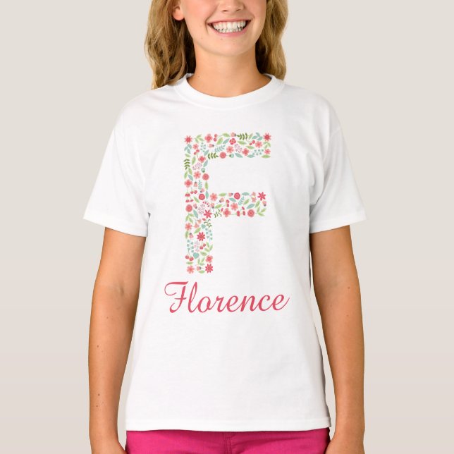 T-shirt fille monogramme personnalisé avec la lett (Devant)