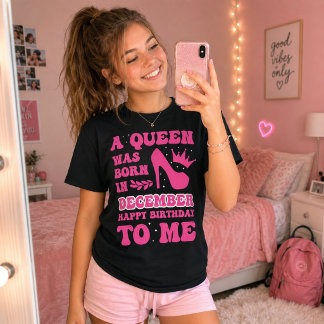 T-shirt Fille née en Décembre Cadeau Reine Princesse Rose
