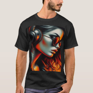 T-shirt Fille Neon Vibe avec Casque – Musique Futuriste
