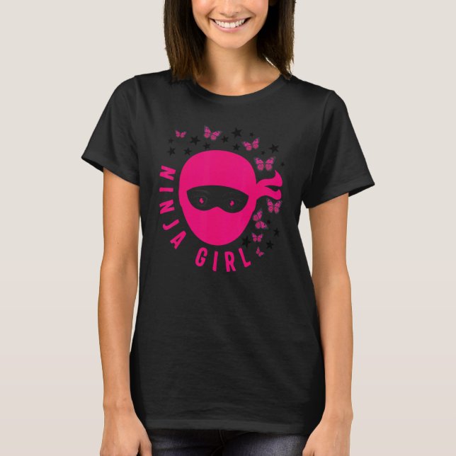 T-shirt Fille Ninja Karaté Classique Combattante Papillon  (Devant)