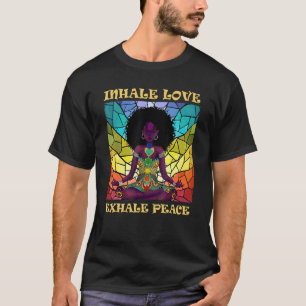 T-shirt Fille noire de yoga méditant hippie inspire amour