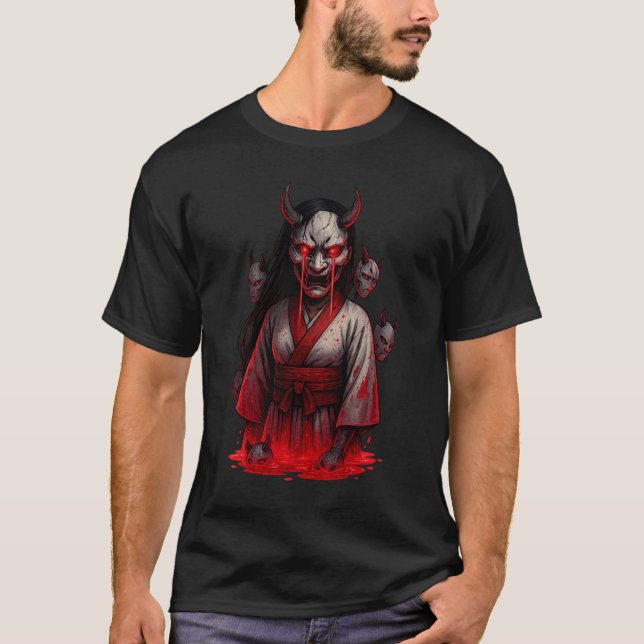 T-shirt Fille Oni Cyberpunk Sombre (Devant)