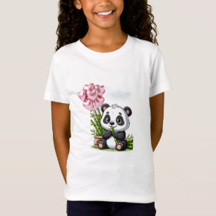 T-Shirt Fille Panda Kawaii avec Bambou et Ballons
