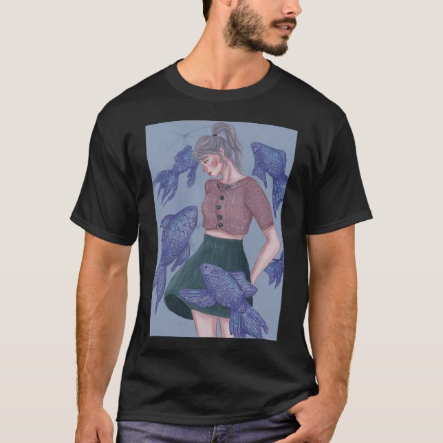 T-shirt Fille parmi les poissons (Devant)