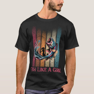 T-shirt Fille pin-up chevauchant un marlin bleu
