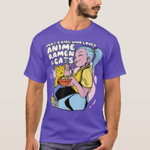 T-shirt Fille Qui Aime Anime Ramen & Chats - Cute Kawaii A