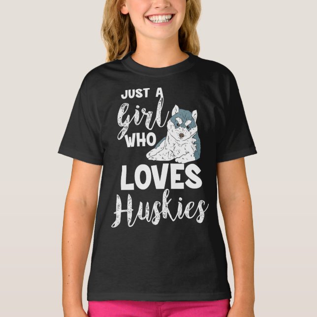 T-shirt Fille qui aime Huskies Amoureux des chiens sibérie (Devant)