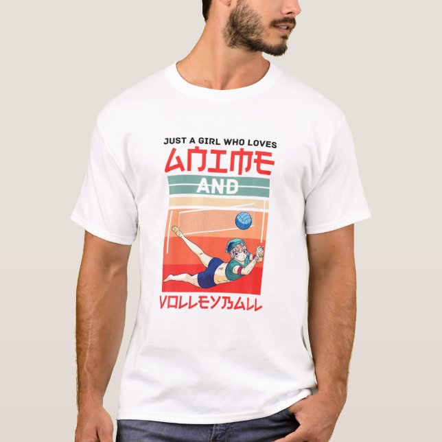 T-shirt Fille Qui Aime L'Anime Et Le Joueur De Volley-Ball (Devant)