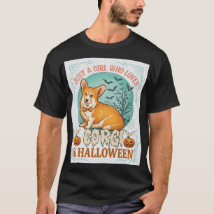 T-shirt Fille qui aime les citrouilles d'Halloween Corgi C