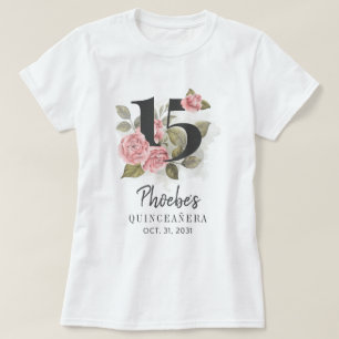 T-shirt Fille Quinceanera à fleurs roses 15e anniversaire