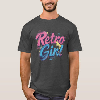T-shirt Fille Rétro Rose et Bleu Classique drôle