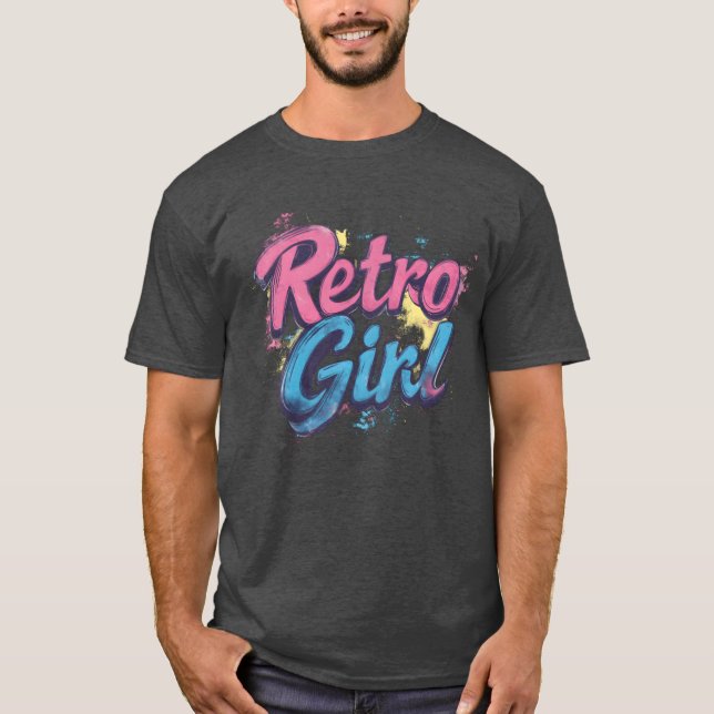T-shirt Fille Rétro Rose et Bleu Classique drôle (Devant)