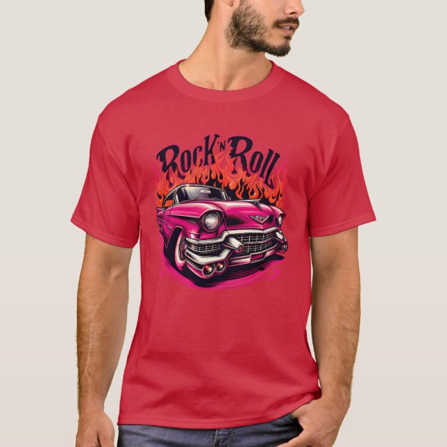T-shirt Fille rock nroll Cadillac rose (Devant)