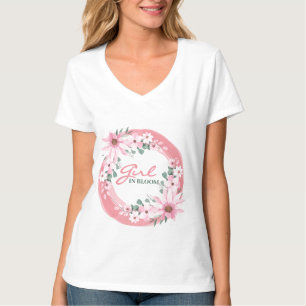 T-shirt Fille rose rousse dans le Baby shower fleuri