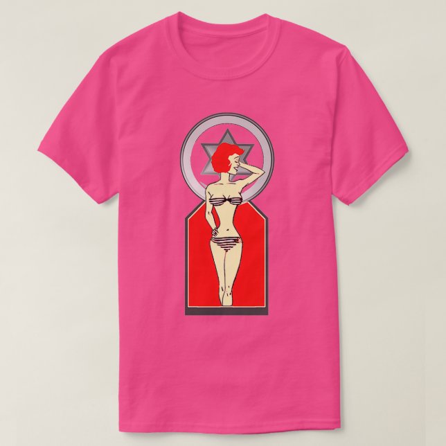 T-shirt Fille rousse avec cheveux rouges en bikini (Design devant)