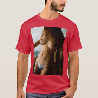 T-shirt Fille rousse chaude topless et culotte blanche