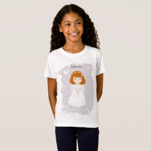 T-Shirt Fille rousse de la colombe communion