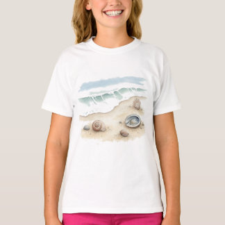 T-Shirt fille Sac de plage à l'aquarelle Coquillag