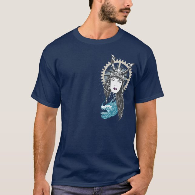 T-shirt Fille samouraï de Steampunk avec le dragon (Devant)