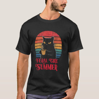 T-shirt Fille Sauvage Été Chat et Amoureuse de Café Design