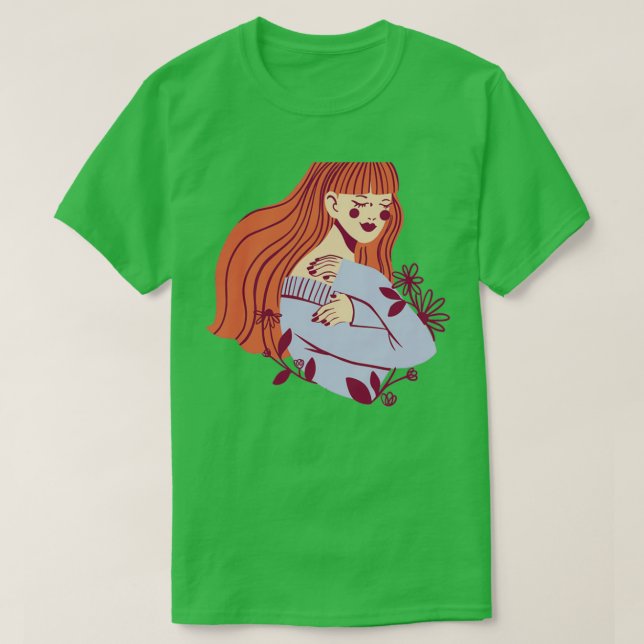 T-shirt Fille sauvage Florale Femme avec Fleurs Redhead 4 (Design devant)