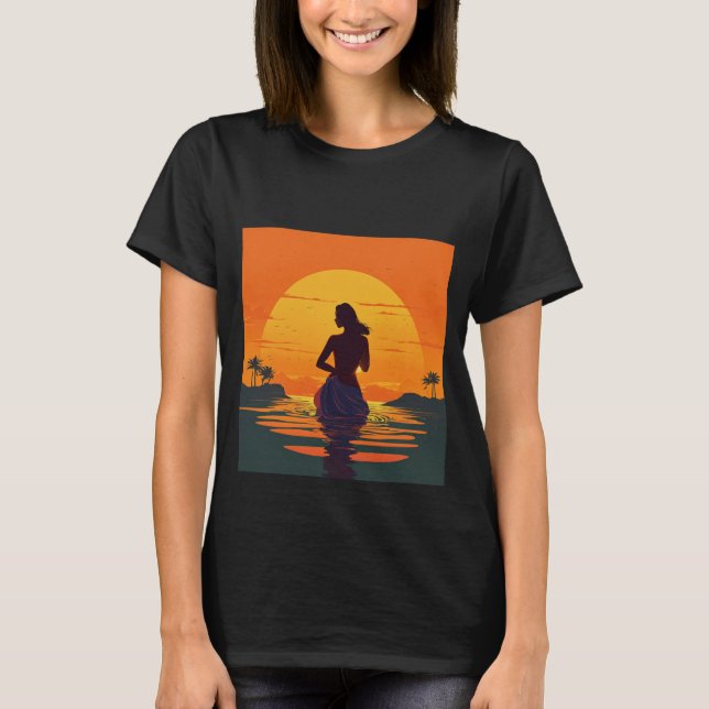 T-shirt fille se tient dans la silhouette de l'eau au vect (Devant)