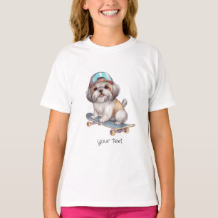 T-shirt fille Shih Tzu Watercolor