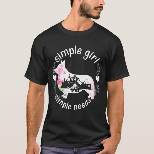 T-shirt Fille Simple Besoins Simples Camping Corgi (Devant)