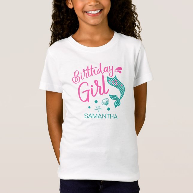 T-Shirt Fille Sirène d'anniversaire personnalisée (Devant)