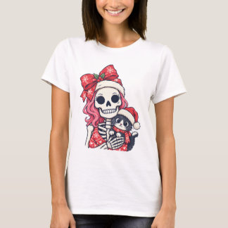 T-shirt Fille squelette de Noël avec chat