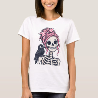 T-shirt Fille squelette rose corbeau