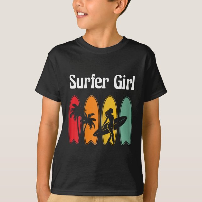 T-shirt Fille surfeuse planche de surf femmes rétro  (Devant)