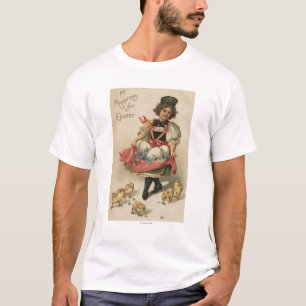 T-shirt Fille tenant des oeufs avec des poussins