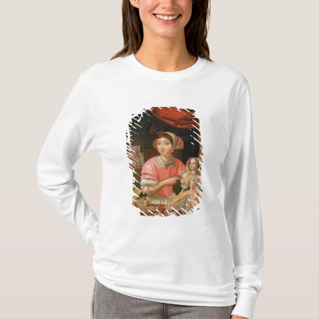 T-shirt Fille tenant une poupée dans un intérieur (Devant)