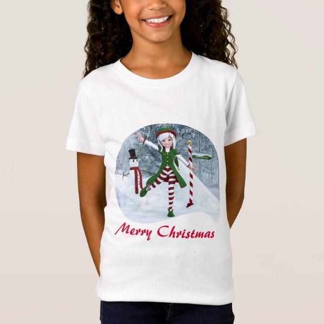 T-Shirt Fille Toon de Noël dans une forêt d'hiver (Devant)