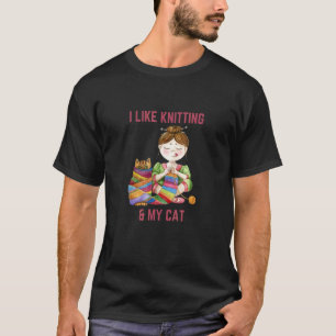 T-shirt Fille tricotant une écharpe avec son chat