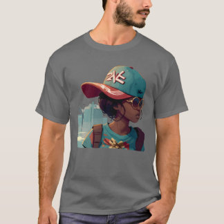 T-shirt Fille urbaine avec lunettes de soleil vintage