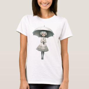 T-shirt Fille utilisant un parapluie dans une robe vintage