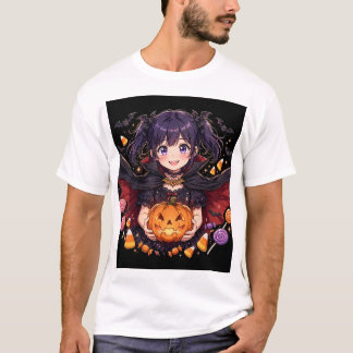 T-shirt Fille vampire anime gothique art d'Halloween