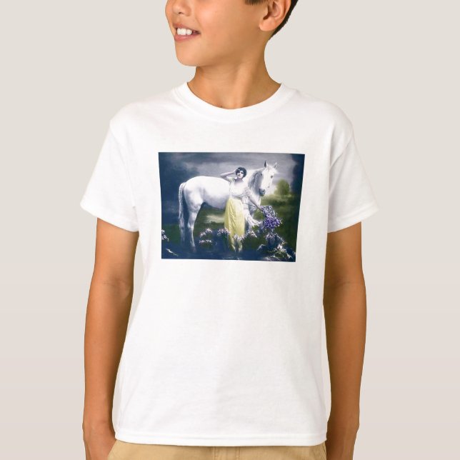 T-shirt fille victorienne avec cheval blanc (Devant)