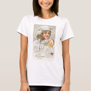 T-shirt Fille victorienne de Noël vintage avec poupée dans