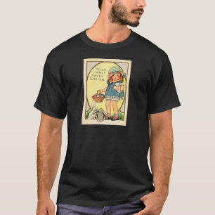 T-shirt Fille vintage avec lapins et oeufs de Pâques Voitu