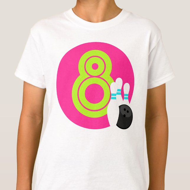 T-shirt Fille White Neon Bowling Birthday Shirt (Créateur téléchargé)