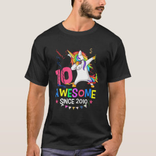 T-shirt Filles 10E Anniversaire 10E Unicorne Dabbing Aweso