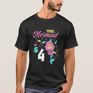 T-shirt Filles 4ème Anniversaire Filles Sirène 4 Ans Sirèn