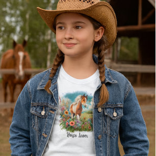T-Shirt Filles amoureuses de chevaux Poulain Pinto